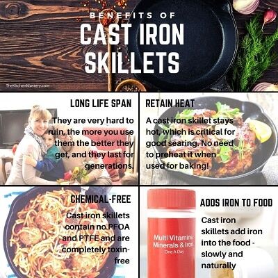cast iron skillet benefits infographic