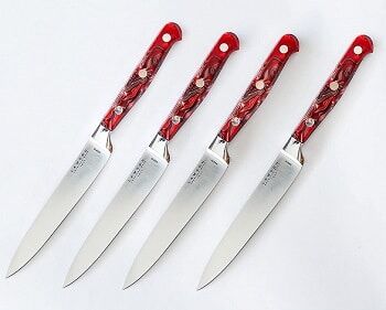 Lamson USA made steak knives - with fire-patterned acrylic handles and high-carbon stainless steel blades