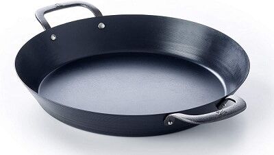 black steel preseasoned paella pan