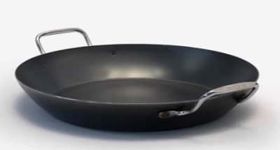 blue carbon steel paella pan